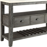 18" X 54" X 36" White Marble Gray Oak Wood Server