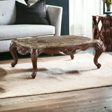 58" Brown and Dark Brown Genuine Marble Coffee Table