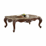 58" Brown and Dark Brown Genuine Marble Coffee Table