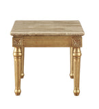 24" Antique Gold And White Faux Marble Mirrored End Table