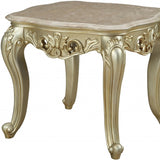 24" Antiqued White Faux Marble Mirrored End Table