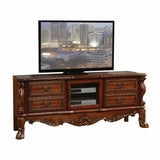 19" X 79" X 31" Cherry Oak Wood Poly Resin Glass Tv Console