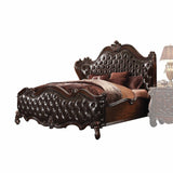 88" X 101" X 76" 2-Tone Dark Brown Pu Cherry Oak Wood Poly Resin Upholstery California King Bed