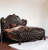 Solid Wood Queen Tufted Dark Brown Upholstered Faux Leather Bed With Nailhead Trim