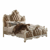 King Tufted Beige Upholstered Faux Leather Bed With Nailhead Trim