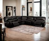 Black Faux Leather Power Reclining L Shaped Six Piece Corner Sectional With Console