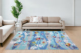 8'X10' Blue Hand Hooked Marine Life Indoor Area Rug