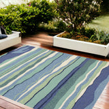 8'X10' Ocean Blue Hand Woven Uv Treated Ocean Waves Indoor Outdoor Area Rug