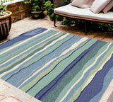 8'X10' Ocean Blue Hand Woven Uv Treated Ocean Waves Indoor Outdoor Area Rug