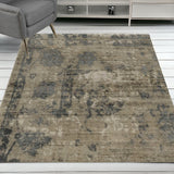 5' X 7' Viscose Sand Or Blue Area Rug