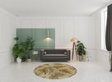 8' Sand Beige Hand Tufted Tropical Leaves Round Indoor Area Rug