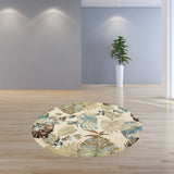 7' Round Wool Ivory Or Blue Area Rug