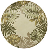 8' Ivory Hand Tufted Bordered Tropical Leaves Round Indoor Area Rug