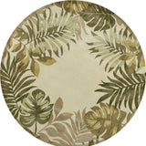 8' Ivory Hand Tufted Bordered Tropical Leaves Round Indoor Area Rug