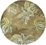 8' Moss Green Hand Tufted Tropical Trees Round Indoor Area Rug