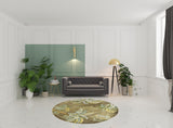 8' Moss Green Hand Tufted Tropical Trees Round Indoor Area Rug