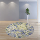 8' Moss Green Hand Tufted Tropical Trees Round Indoor Area Rug