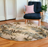 7' Round Wool Ivory Area Rug