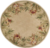 8' Ivory Round Wool Tropical Floral Hand Tufted Area Rug