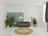 8' Ivory Round Wool Tropical Floral Hand Tufted Area Rug