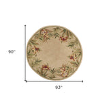 8' Ivory Round Wool Tropical Floral Hand Tufted Area Rug