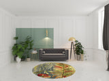 8' Blue And Green Round Wool Tropical Botanical Hand Tufted Area Rug