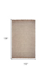 9'X12' Oatmeal Beige Hand Woven Herringbone With Braided Fringe Indoor Area Rug