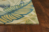 8'X10' Ivory Teal Hand Tufted Tropical Leaves Indoor Area Rug