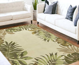 8'X11' Ivory Hand Tufted Bordered Tropical Leaves Indoor Area Rug