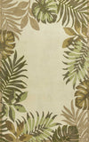 8'X11' Ivory Hand Tufted Bordered Tropical Leaves Indoor Area Rug