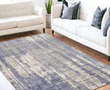 7' X 10' Viscose Grey Or Blue Area Rug