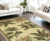 8' X 11' Wool Ivory With Laurel Border Palm Tree Area Rug