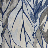 10'X13' Grey Navy Blue Machine Woven Tropical Leaves Indoor Area Rug