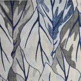 10'X13' Grey Navy Blue Machine Woven Tropical Leaves Indoor Area Rug