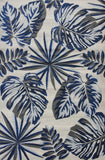 10'X13' Grey Blue Machine Woven Tropical Leaves Indoor Area Rug