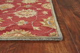 9' X 13' Red and Ivory Wool Floral Handmade Area Rug