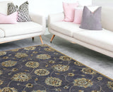 9'X13' Midnight Blue Hand Tufted Traditional Floral Indoor Area Rug