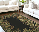 9' X 13' Green and Black Wool Tropical Floral Hand Tufted Area Rug