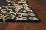 9' X 13' Green and Black Wool Tropical Floral Hand Tufted Area Rug