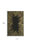 9' X 13' Green and Black Wool Tropical Floral Hand Tufted Area Rug