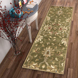 2' X 7' Emerald Green Floral Vine Wool Runner Rug