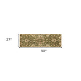 2' X 7' Emerald Green Floral Vine Wool Runner Rug