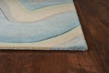 3'X5' Ocean Blue Beige Hand Tufted Abstract Waves Indoor Area Rug