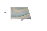 3'X5' Ocean Blue Beige Hand Tufted Abstract Waves Indoor Area Rug