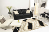 3' X 5' Black Or Beige Abstract Waves Wool Area Rug