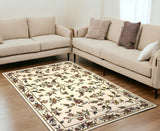 5' X 8' Ivory Floral Vine Bordered Area Rug