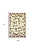 5' X 8' Ivory Floral Vine Bordered Area Rug