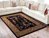 5'X8' Black Beige Machine Woven Floral Vines Indoor Area Rug