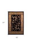 5'X8' Black Beige Machine Woven Floral Vines Indoor Area Rug