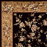 5'X8' Black Beige Machine Woven Floral Vines Indoor Area Rug